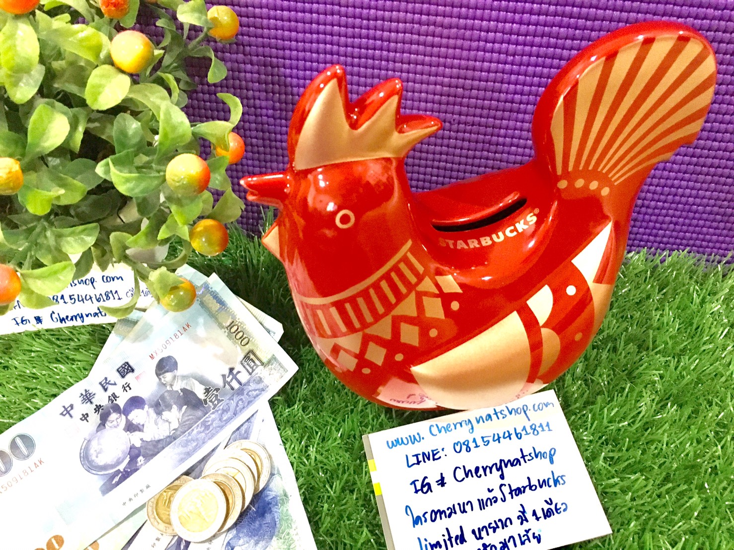 #ตามหาออมสินไก่กันทั้งเมือง,กระปุกออมสินไก่สีแดงทองสดใส เรียกทรัพย์รับปีไก่#Starbucks Lunar New Year Red Rooster Bank, Lunar New Year Red Rooster Bank