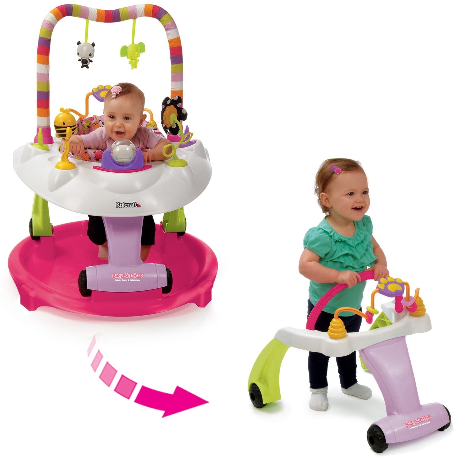 โต๊ะกิจกรรมเสริมพัฒนาการ Kolcraft Baby Sit & Step 2-in-1 Acitivity Center - Bear Hugs (Pink)