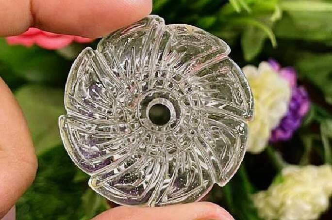 จักร แกะสลักจาก หินแก้วโป่งข่าม ขนาด1.5นิ้ว (ขายปลีก ขายส่ง)