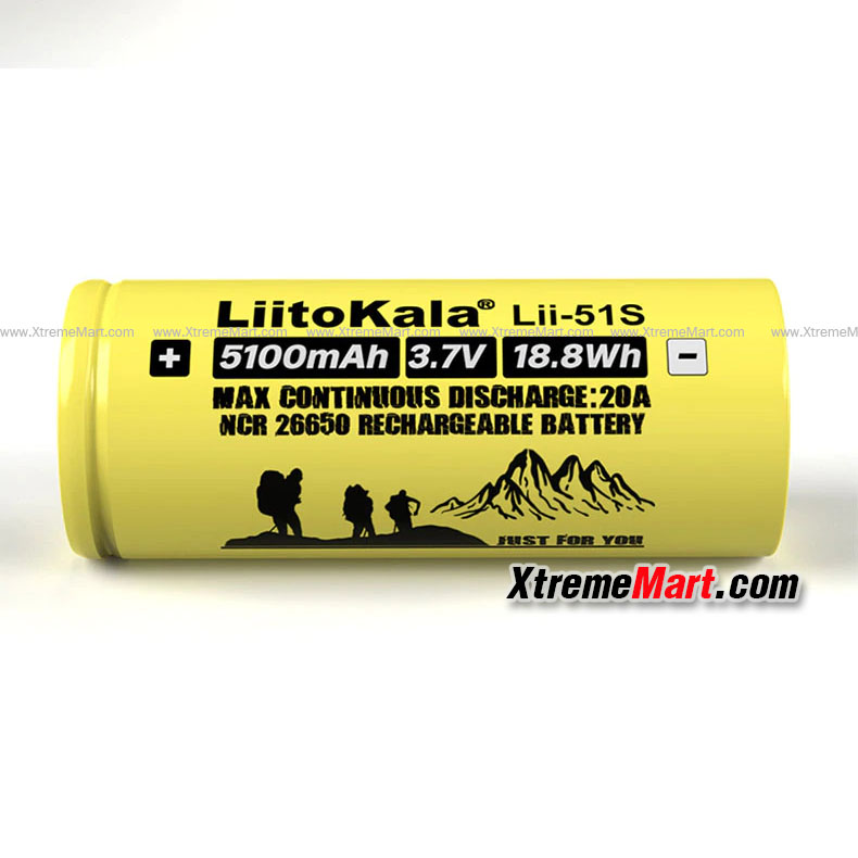 แบตเตอรี่ Liitokala LII-51S 26650 20A power rechargeable lithium battery 26650A 3.7V 5100mA (ก้อนละ)