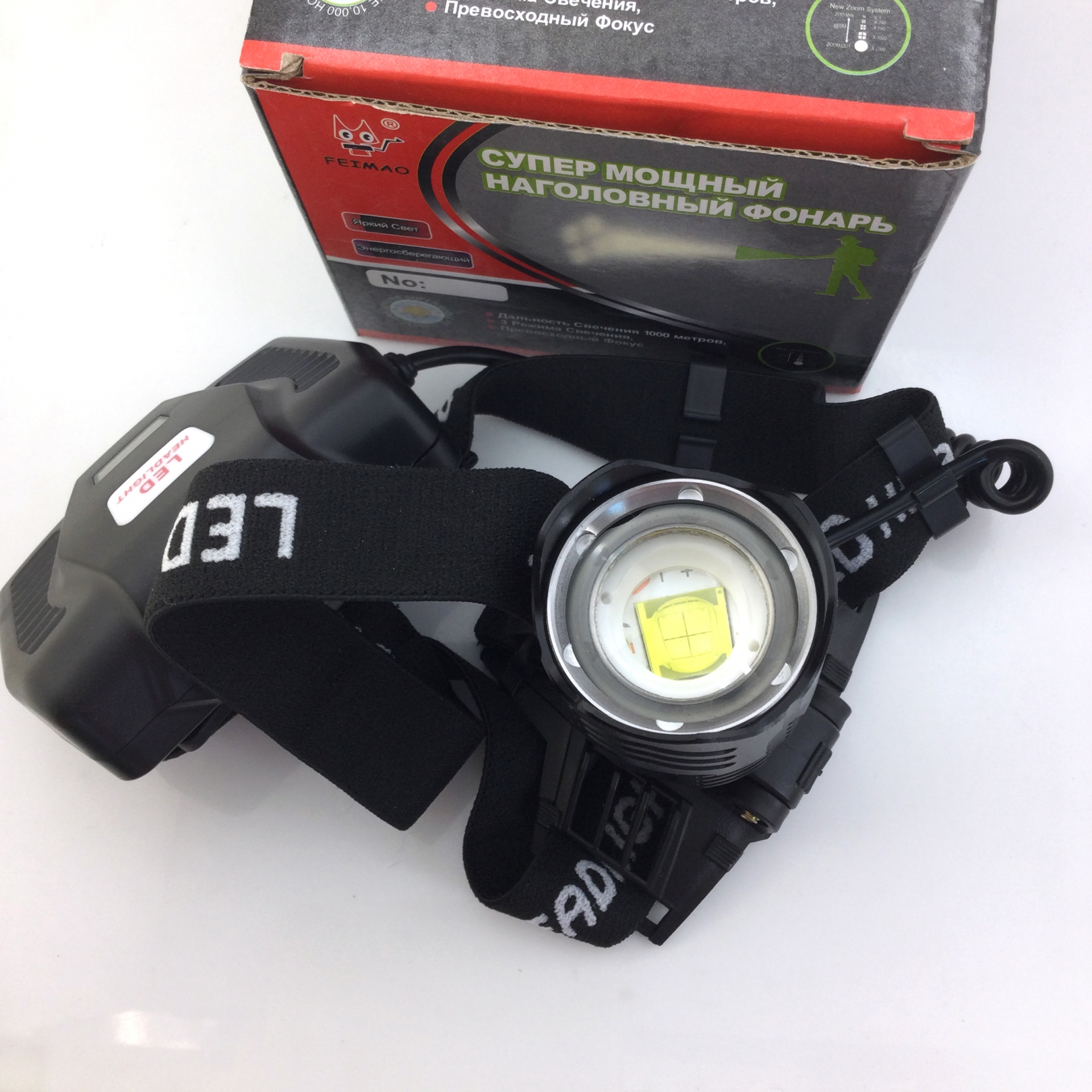 ชุดเซตไฟฉายคาดหัวซูม Ultrafire P90 LED แสงสีขาว 888000W สว่างมาก พร้อมแบตเตอรี่และสายชาร์จ USB