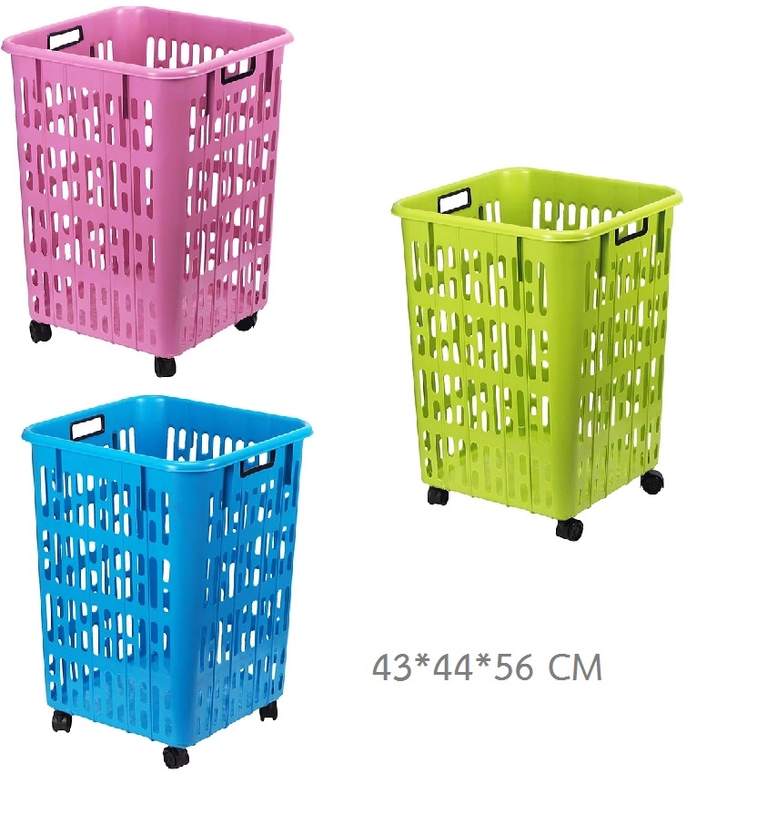 P02741 ตะกร้าผ้า มีล้อ สีสวย (43*44*56 CM) ราคาส่งต่อโหล: 12 ใบ
