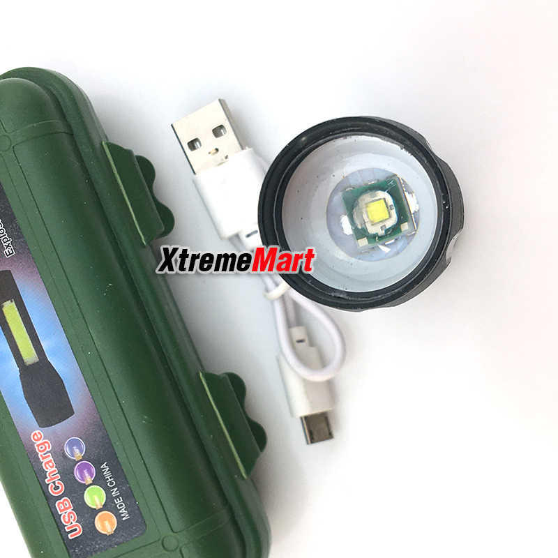 ไฟฉายซูม Ultrafire รุ่น 514 12000W พร้อมโคมไฟ COB ด้านข้าง + คลิปเหน็บ แสงขาว 3 โหมด พร้อมสายชาร์จ USB ชาร์จได้ในตัว