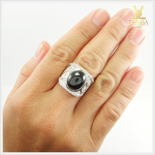 แหวนนิลแท้ เงินแท้925 ชุบทองคำขาว เพิ่มความมั่นใจ ลูกน้องรักใคร่