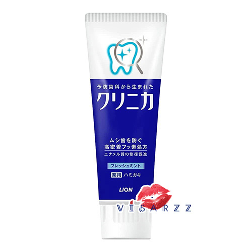 (หลอดน้ำเงินแถบฟ้า Fresh Mint) Lion Clinica Floride Toothpaste 130g ยาสีฟันสูตรฟลูออไรด์จากญี่ปุ่น ช่วยให้ฟันขาว ปากสะอาดสดชื่น ลดคราบชา กาแฟ