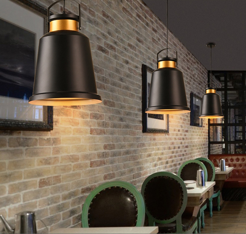 โคมไฟแขวนเพดานสไตล์ลอฟท์อเมริกันโป๊ะสีดำหัวสีทอง [SY65228]