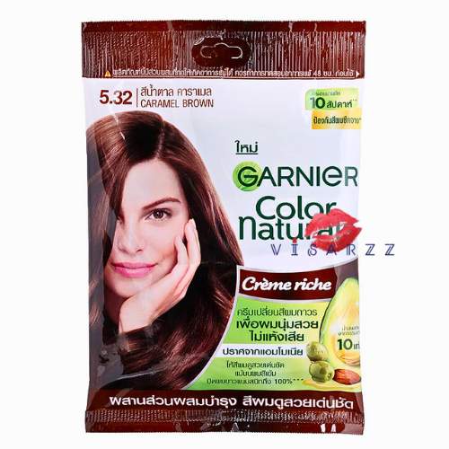 (5.32 สีน้ำตาลคาราเมล) Garnier Color Naturals 30mL การ์นิเย่ ครีมเปลี่ยนสีผม สีผมสวย เด่นชัด มีถุงมือแถม ช่วยล็อคสีผมให้ติดทนนานและพร้อมบำรุงผมให้ผมดูสุขภาพดี