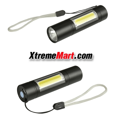 ไฟฉายพกพาขนาดเล็ก+โคมไฟ COB LED ด้านข้าง แสงขาว 3 โหมด พร้อมสายชาร์จ USB ชาร์จได้ในตัว