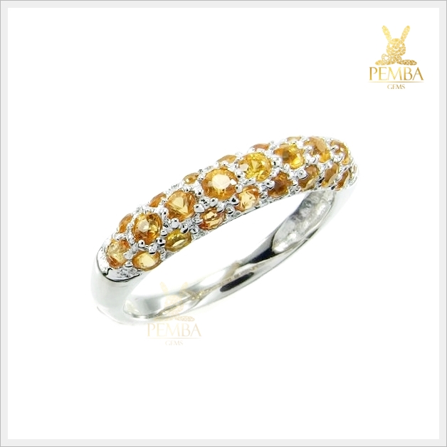 แหวนบุษราคัม เงินแท้925 ชุบทองคำขาว แหวนพลอยแท้