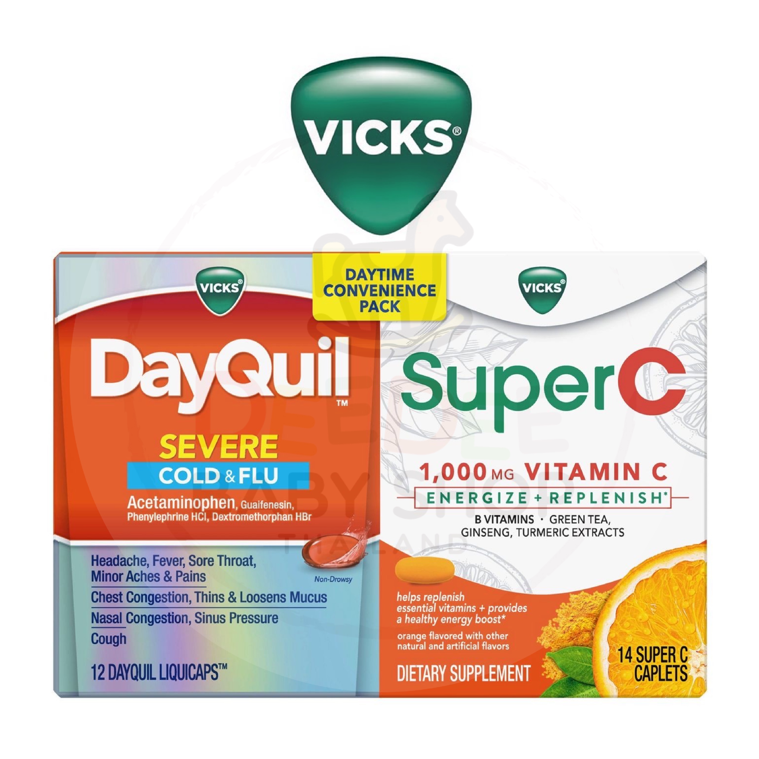 วิตามินบำรุงพร้อมยาบรรเทาอาการหวัด Vicks Super C + DayQuil SEVERE Cold & Flu Convenience Pack (26-Count)