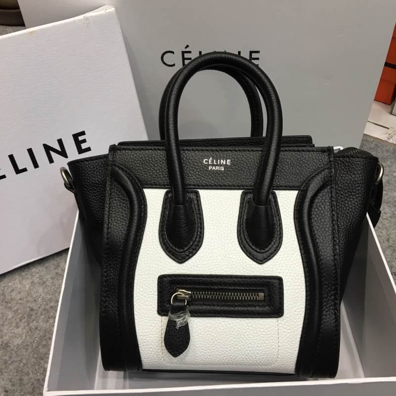 กระเป่า celi nano luggage tote bag bicolor 8 นิ้ว สีขาวดำ พร้อมสายยาว พร้อมกล่อง