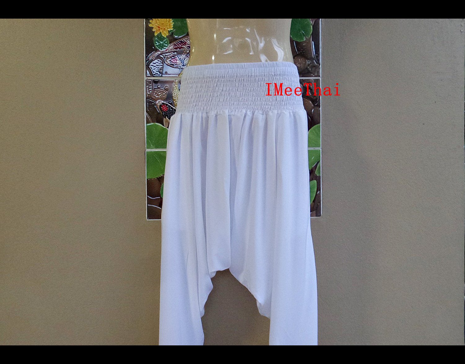 กางเกง ทรง อาลาดิน ขาจั๊ม สีขาว ยาว