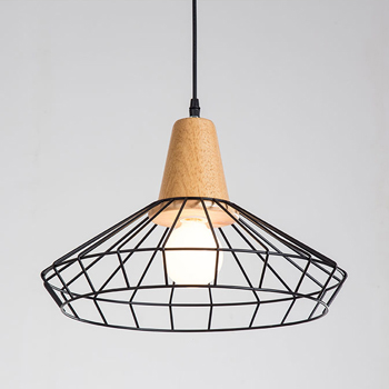 โคมไฟลวดดัด หัวไม้ แขวนเพดาน ทรงกรวย และทรงกระบอก