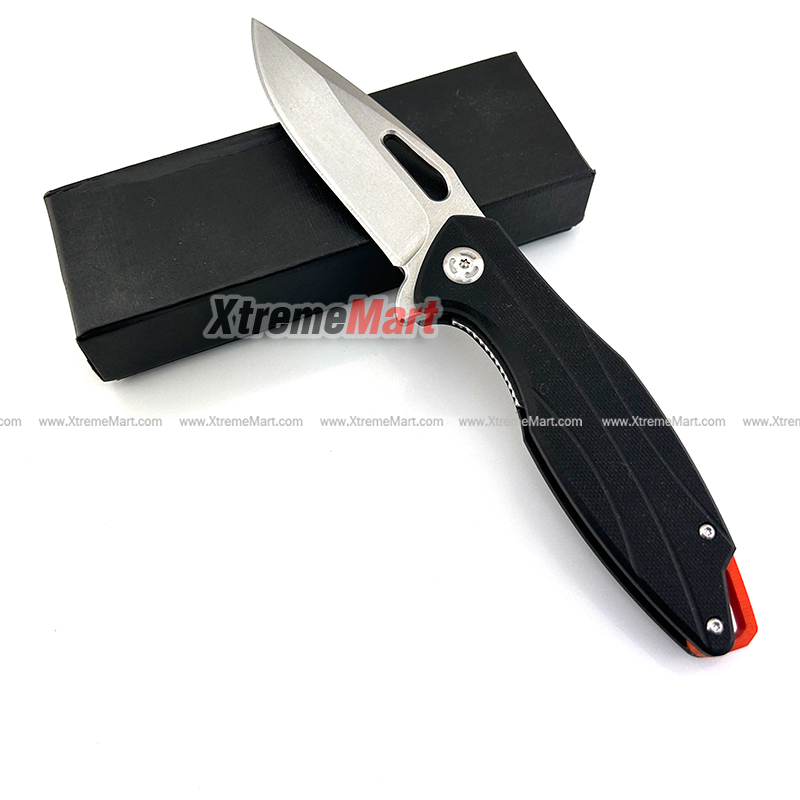 มีดพับด้ามดำ D2 Blade Pocket Knives ด้ามท้ายสีส้ม G10 Handle (ด้ามดำ)