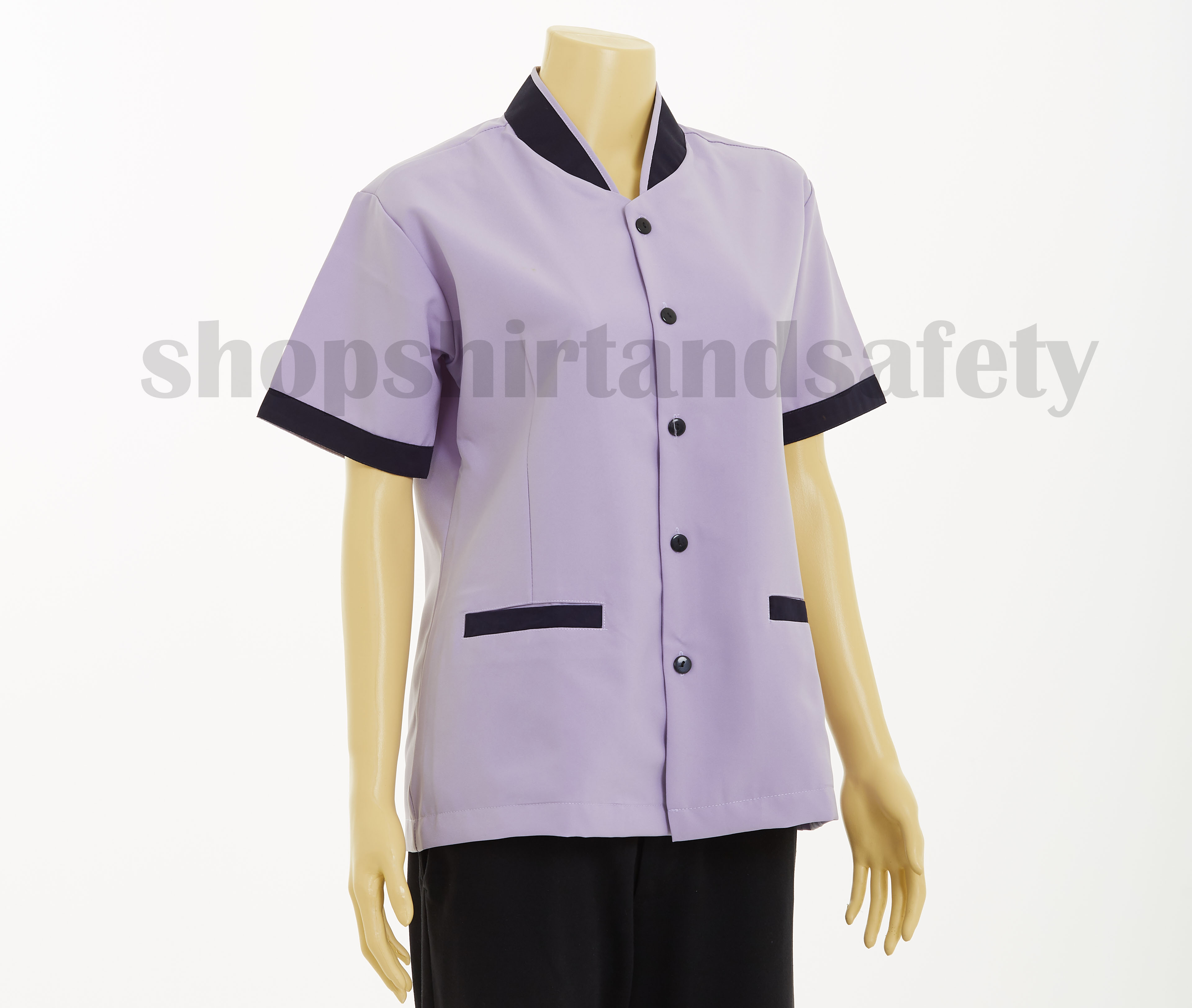 เสื้อแม่บ้านแขนสั้นคอจีนแบบม่วงปกกรมท่า