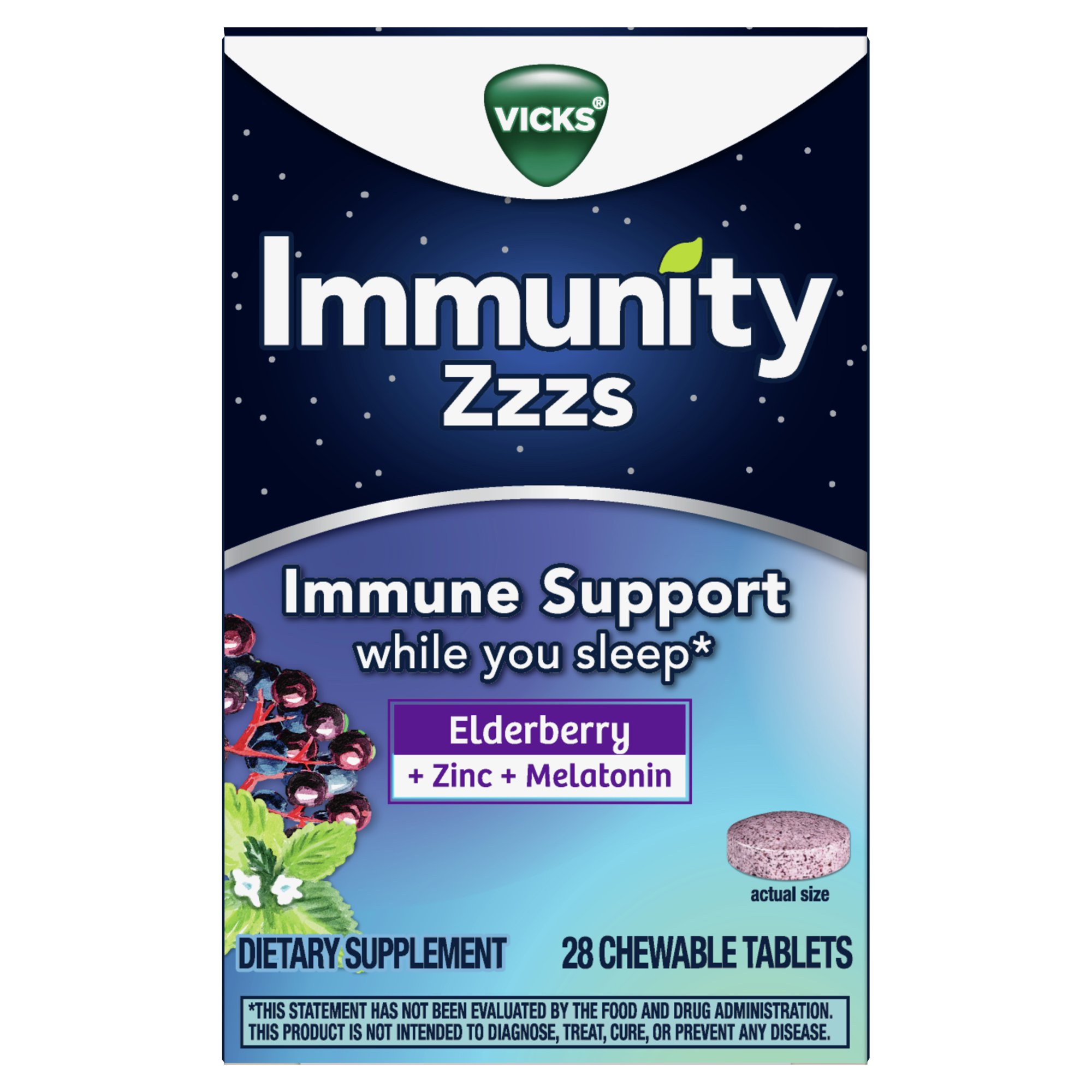วิตามินช่วยการนอนหลับพร้อมเสริมภูมิคุ้มกัน Vicks Immunity Zzzs Immume Support Chewable Tablets
