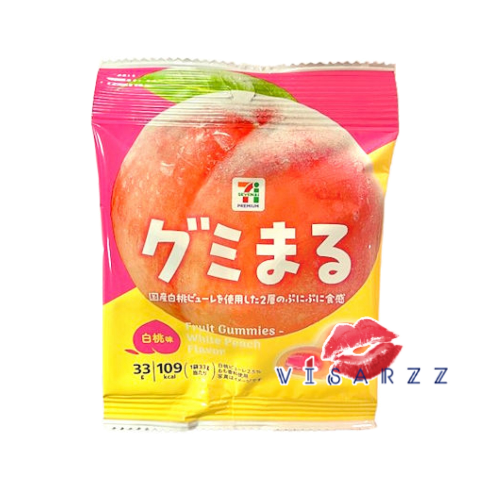 (Peach Flavor 33g) 7-11 Japan Fruit Gummies with Peach Flavor 33g รสไวท์พีช เยลลี่สอดไส้พีช เนื้อนุ่ม เด้งดึ๋ง 33g
