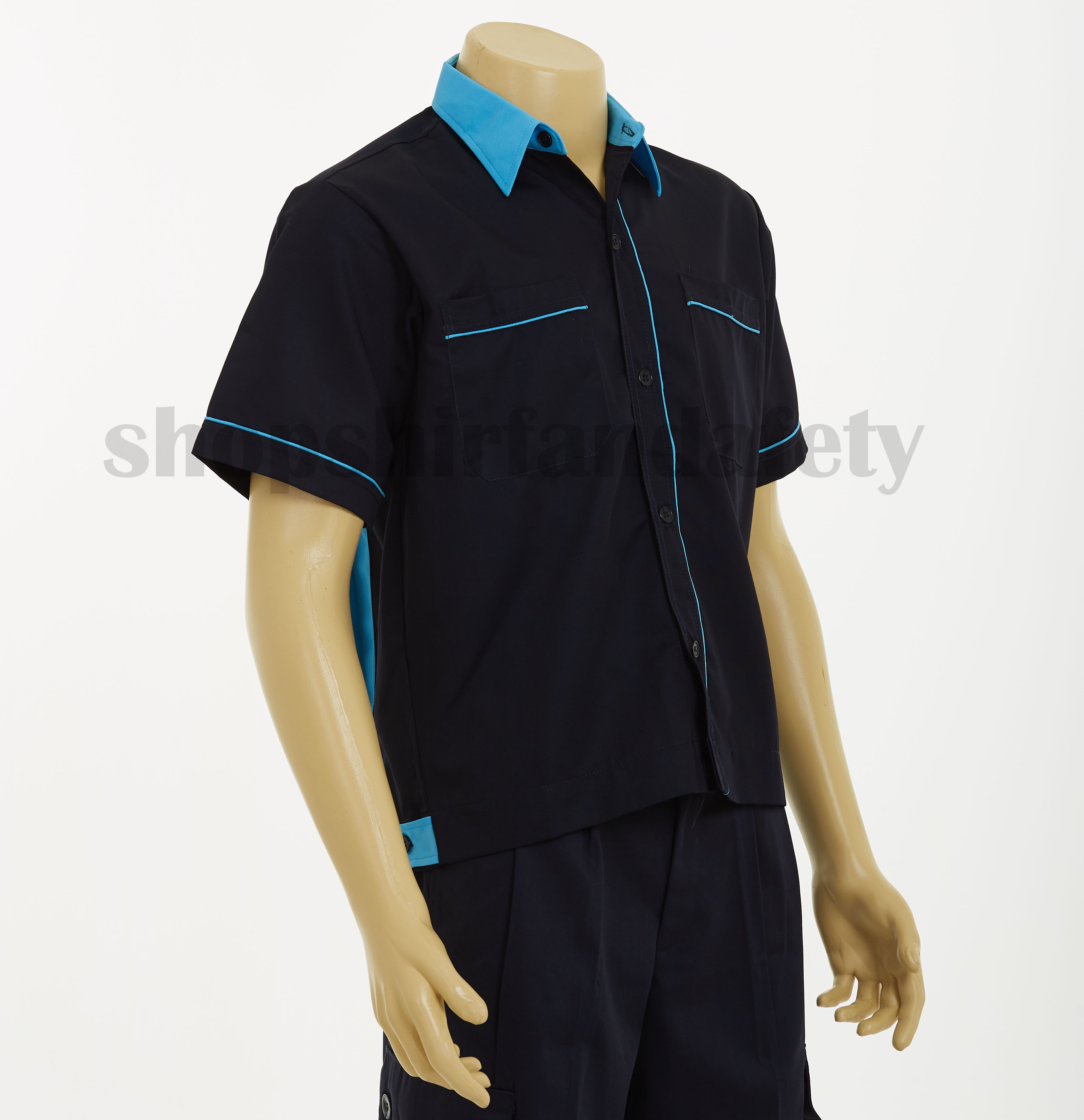 เสื้อช็อปแขนสั้นแบบกรมกุ้นฟ้า