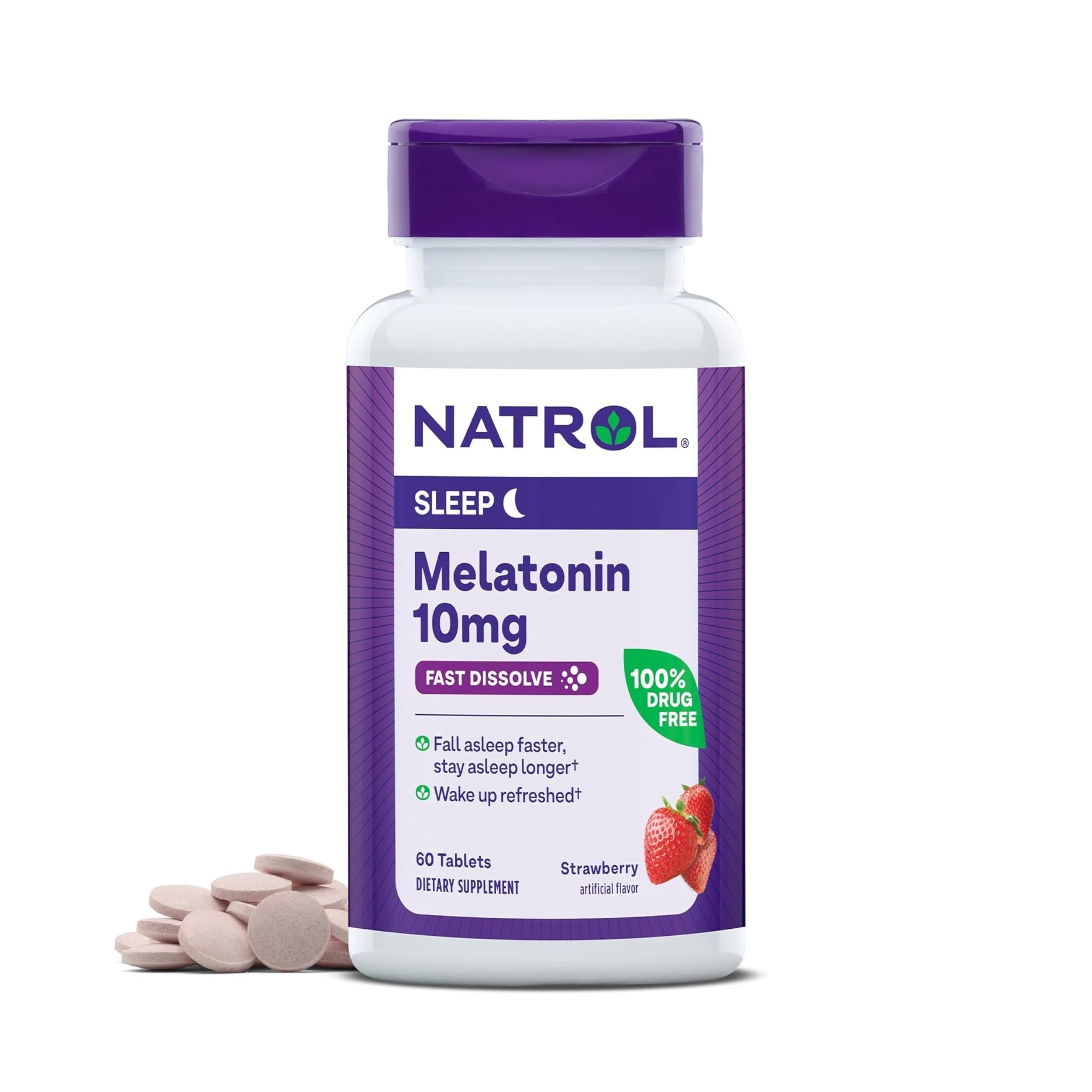 ผลิตภัณฑ์เสริมการนอนหลับแบบเม็ดอมละลายสำหรับผู้ใหญ่ NATROL Sleep Melatonin - Fast Dissolve 10mg