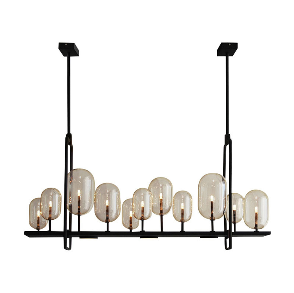 โคมไฟแชนเดอเรีย โครงเหล็กยาวสีดำ โป๊ะแก้ว Bubble สไตล์ Europe Modern [XS1101-1]