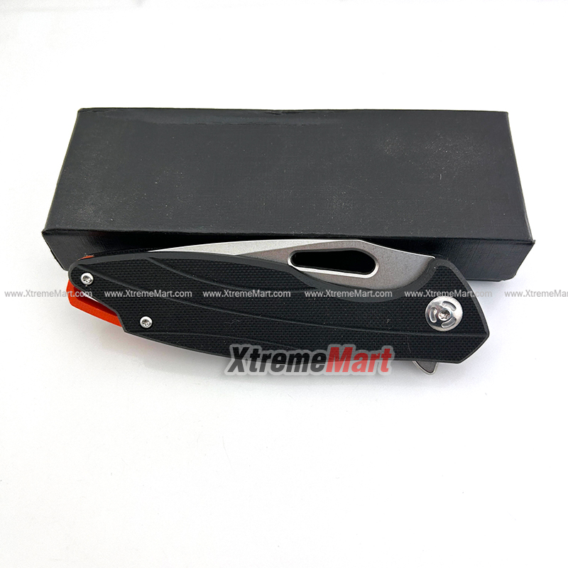 มีดพับด้ามดำ D2 Blade Pocket Knives ด้ามท้ายสีส้ม G10 Handle (ด้ามดำ)