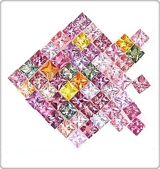 Princess Cut 3.0 m พลอยแฟนซี Fancy สี่เหลี่ยมก้นเพชร จำนวน 53 เม็ด หนัก 9.66 กะรัต หลากหลายสี Multi Colour เนื้อสะอาดทุกเม็ด ใสปิ้ง เจียระไนแบบเพชร