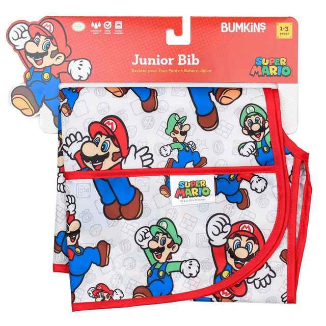 ผ้ากันเปื้อนปลอดสารพิษสำหรับเด็ก BUMKINS Nintendo Junior Bib (Super Mario & Luigi)