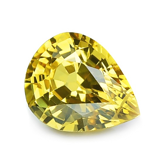 Thai Yellow Sapphire พลอยบุษราคัม บางกะจะ จันทบุรี รูปหยดน้ำ น้ำหนัก 1.85 กะรัต สีเหลืองทอง หวานสวย ไฟดี