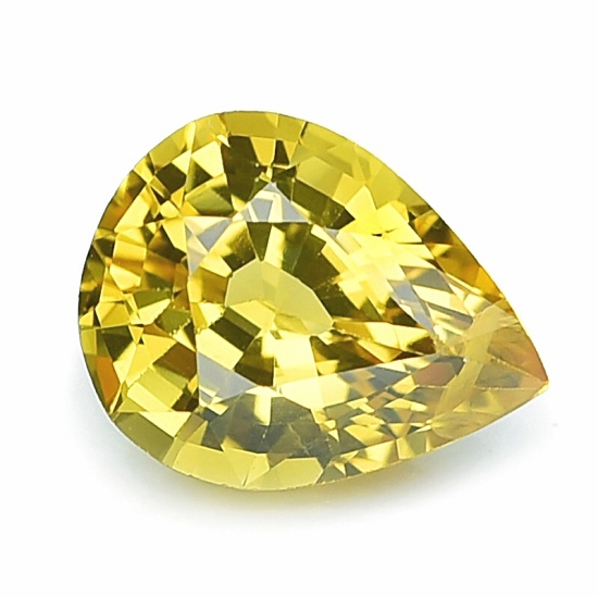Thai Yellow Sapphire พลอยบุษราคัม บางกะจะ จันทบุรี รูปหยดน้ำ น้ำหนัก 1.85 กะรัต สีเหลืองทอง หวานสวย ไฟดี