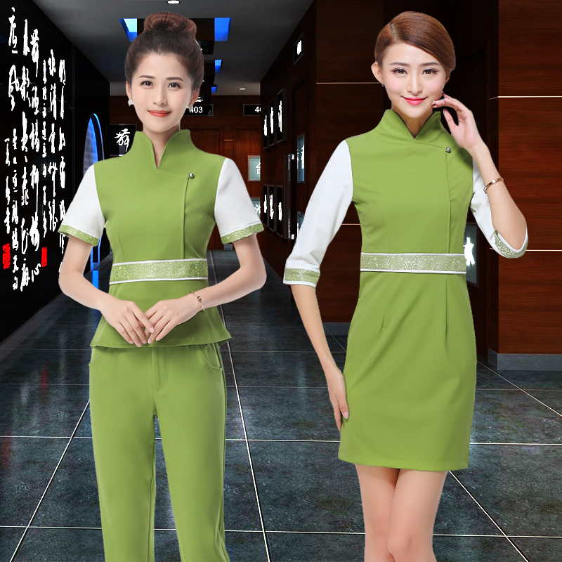 ชุดพนักงานนวดสปา ชุดพนักงานเสริมสวย ชุดสปาชุดหญิง T6205014 สีภาพ S-3XL