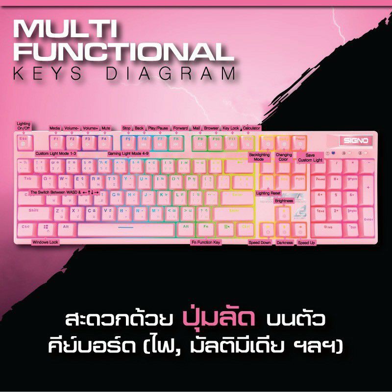 Signo KB-741P PINKKER RGB Mechanical GamingKeyboard รับประกันศูนย์ไทย2ปี #คีย์บอร์ดเกมมิ่ง แมคคานิค KB741 P