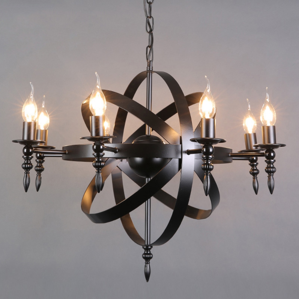 โคมไฟแขวนเพดานเหล็กดัดวงแหวนทรงกลมตกแต่งก้านลายแท่งเทียนสไตล์ Industrial [W8715]