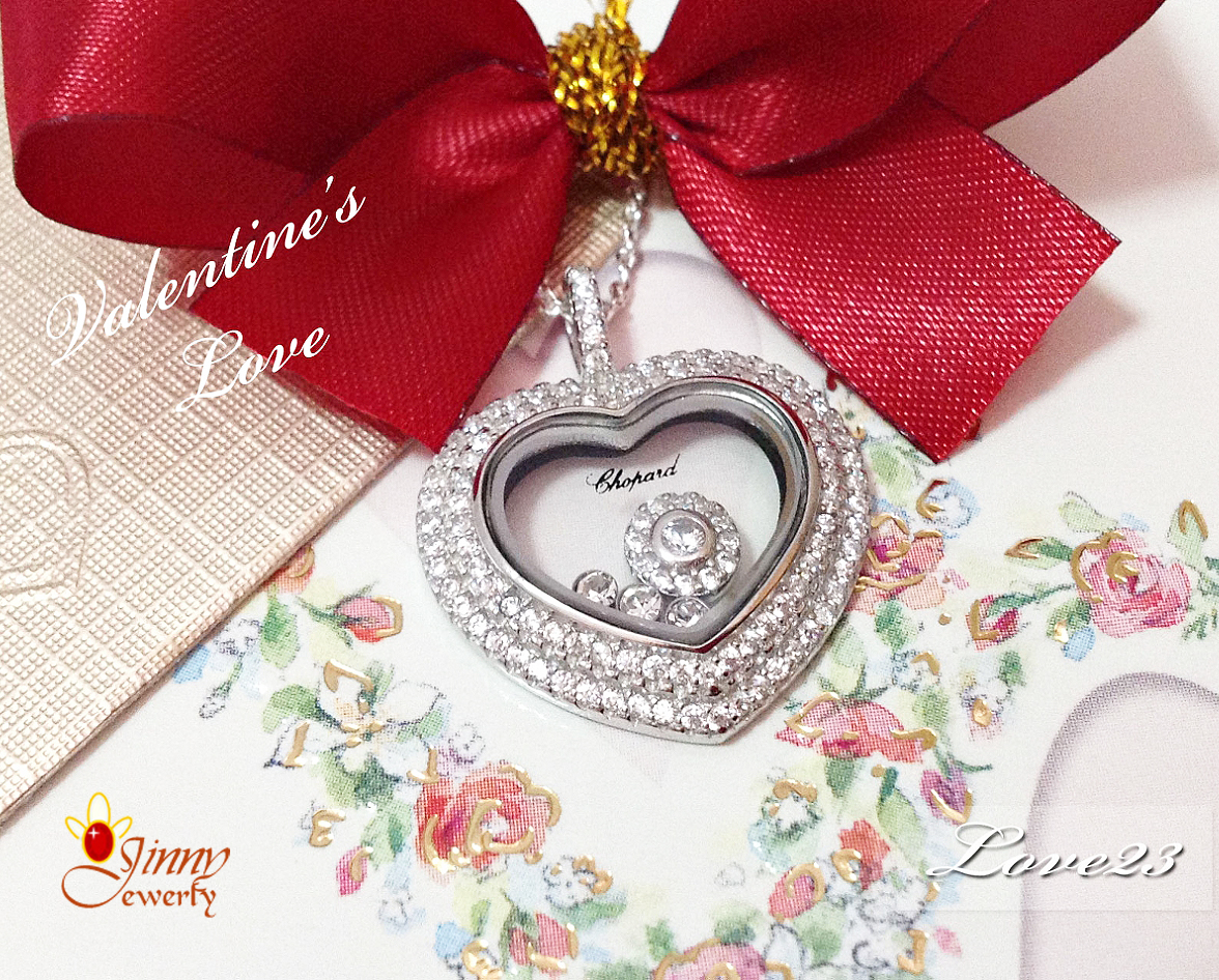 จี้เงินแท้ งานแบรนด์ Chopard รูปหัวใจ ตรงกลางมีพลอยสีขาว กลิ้งไปมาได้