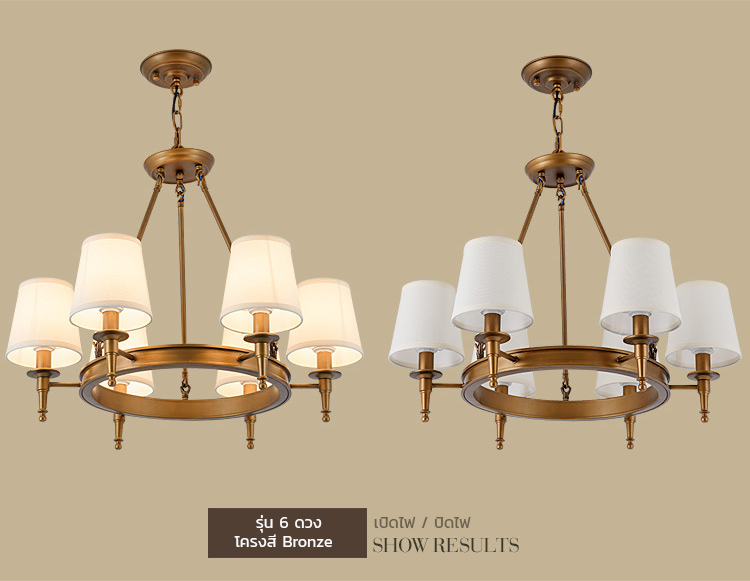 โคมไฟระย้าเหล็กทรงกลมโป๊ะผ้าทรงดอกเห็ดสไตล์อเมริกันโมเดิร์น [6050]