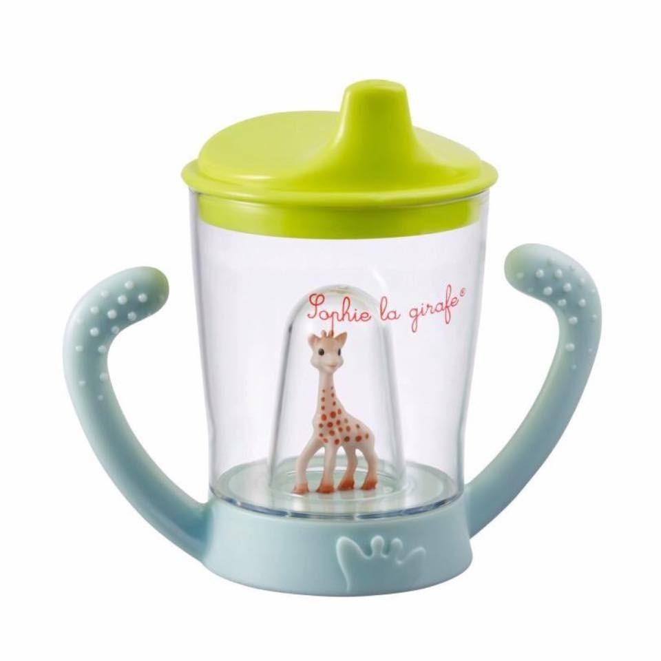 แก้วหัดดื่มยีราฟโซฟีปลอดสารพิษ Vulli Sophie la Girafe Non-Drip Cup Mascotte (Blue / Green)