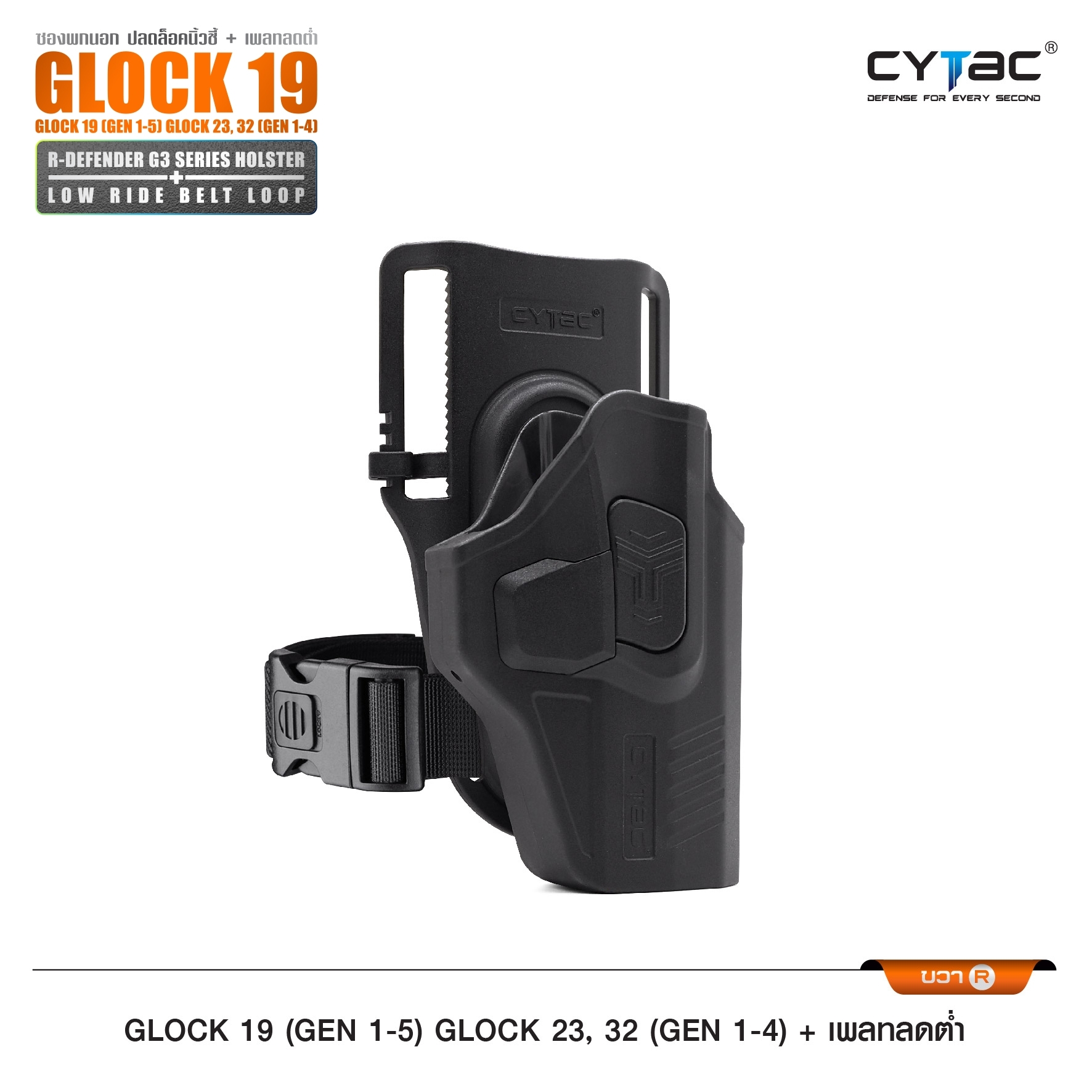 🇹🇭⫸ CYTAC ซองพกนอกปลดนิ้วชี้ (ขวา ซ้าย) รุ่น Glock19 + เพลทลดต่ำ