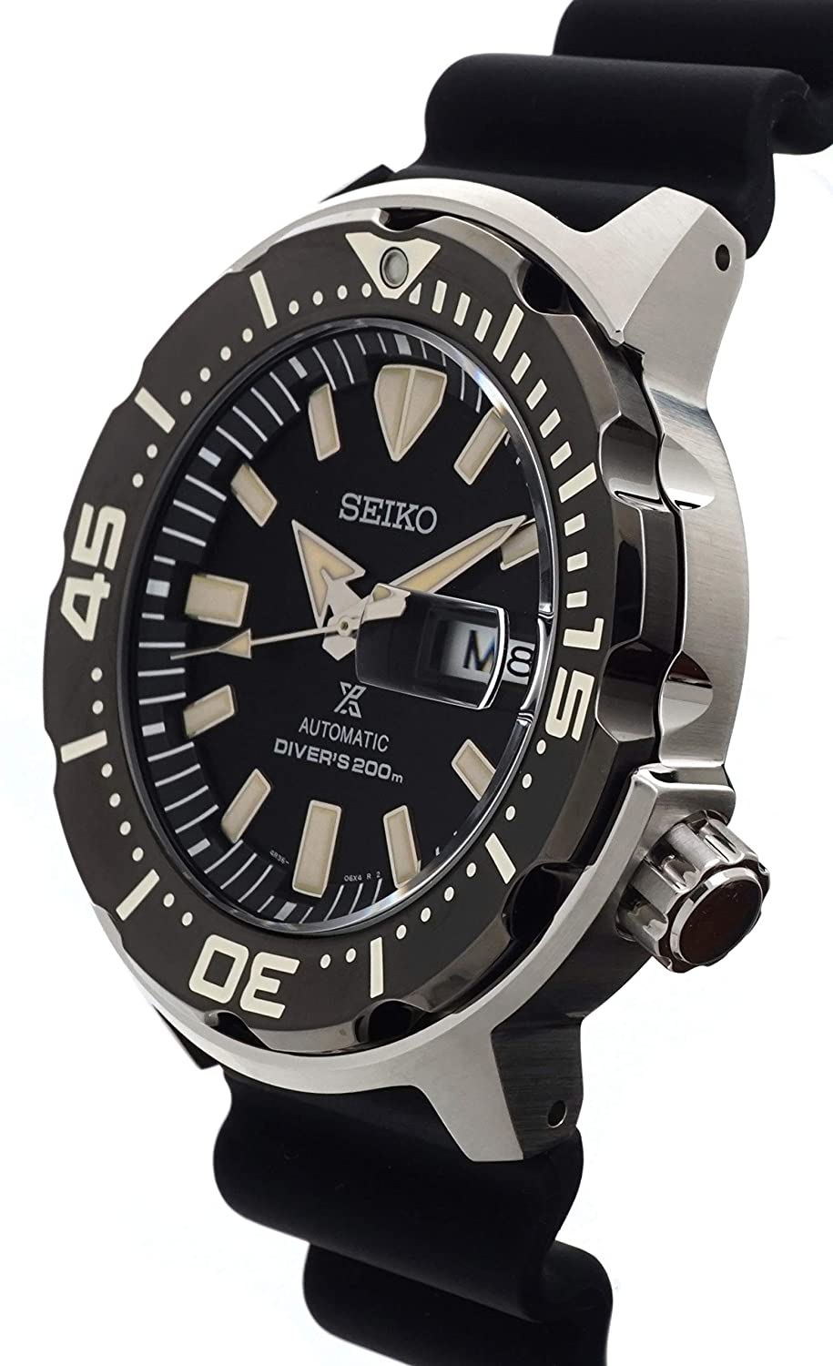 Karnvera Shop นาฬิกาข้อมือผู้ชาย Seiko Prospex Monster Diver's 200M Black Dial Silicone Strap Watch SRPD27K1