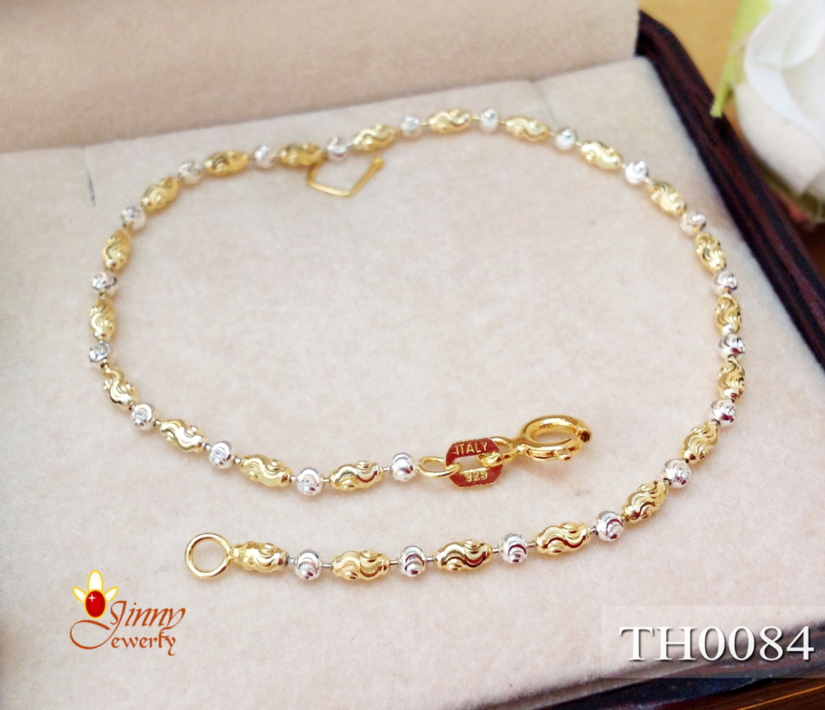สร้อยข้อมือเงินแท้ 2 กษัตริย์ ลายเม็ดประคำสลับเม็ดมะยม(ตัวเรือนเงินแท้) 1.5 มิล