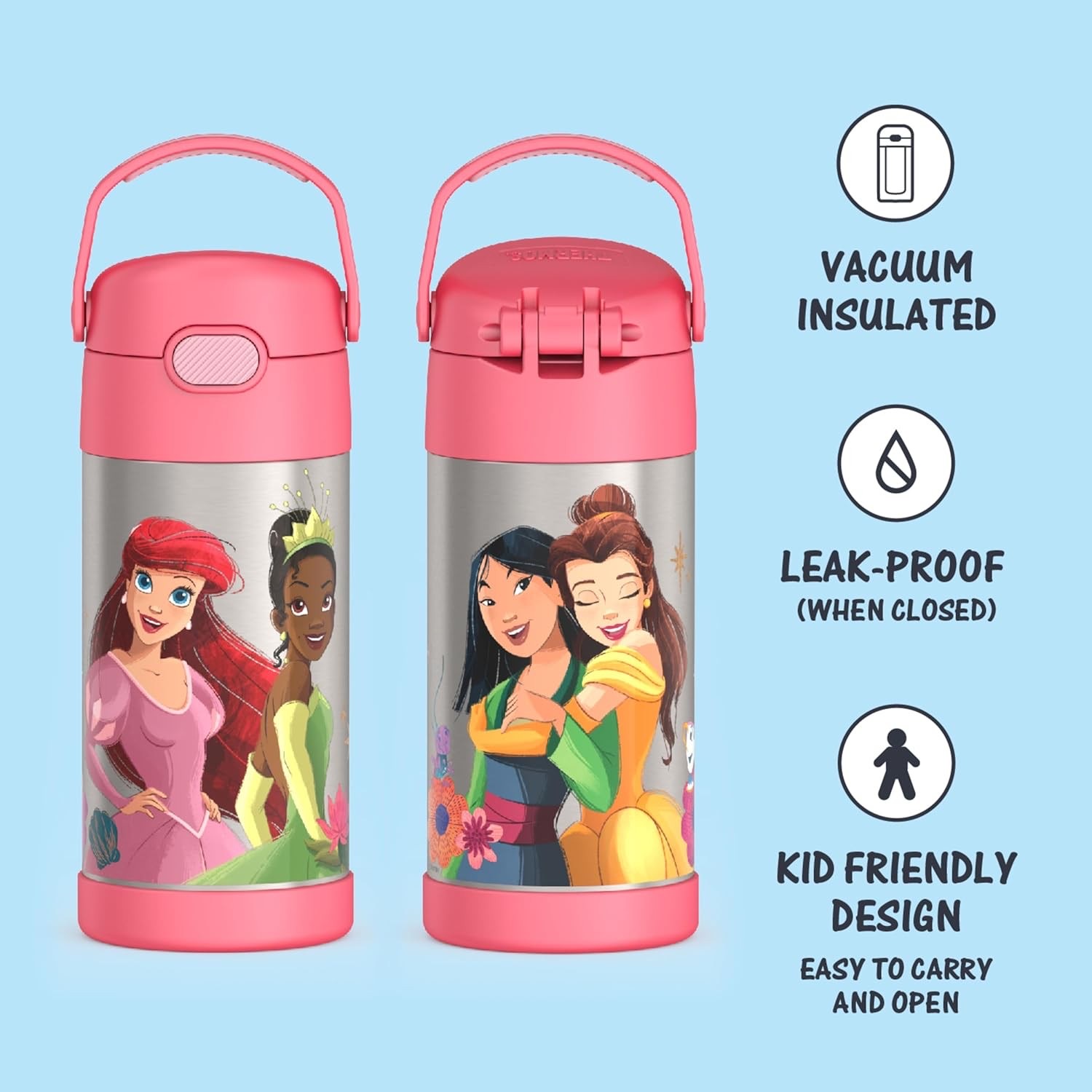กระติกน้ำสเตนเลสรักษาอุณหภูมิ Thermos Disney Princess FUNtainer Vacuum Insulated Stainless Steel Bottle 12OZ with Bali Handle (2)