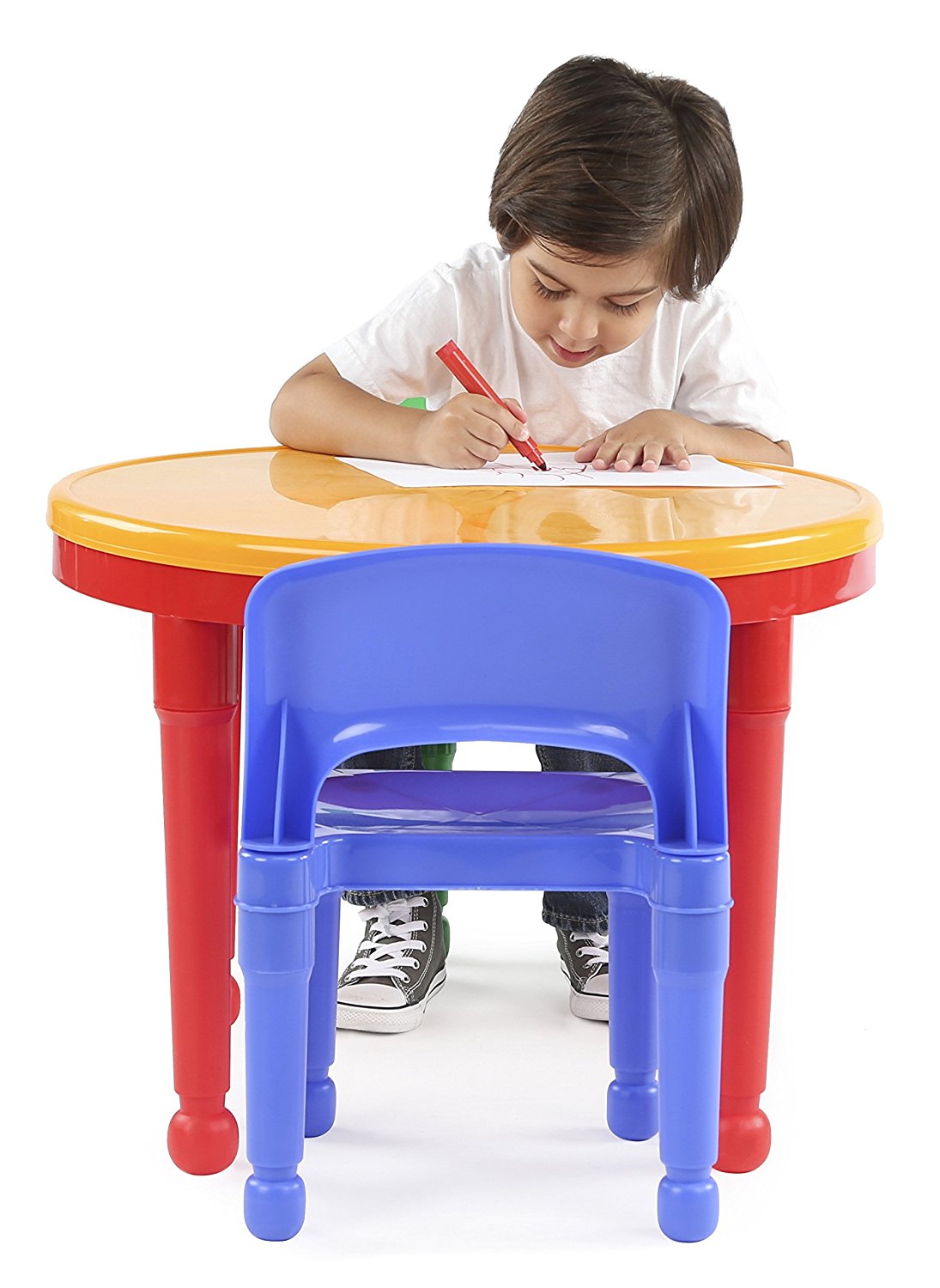 โต๊ะเลโก้เอนกประสงค์ทรงกลม Tot Tutors 2-in-1 Plastic LEGO Compartible Activity Table & 2 Chairs Set - Primary Colors