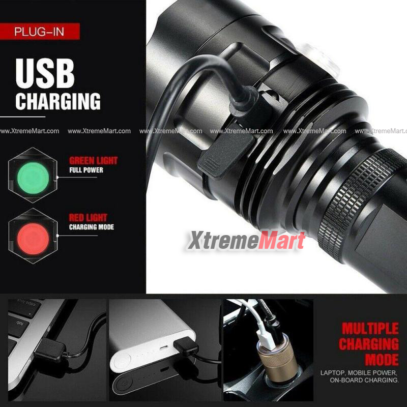ไฟฉาย XHP90 LED P90 FlashLight ชาร์จUSB พร้อมแบตเตอรี่ชาร์จได้ 26650 เเละสายชาร์จ