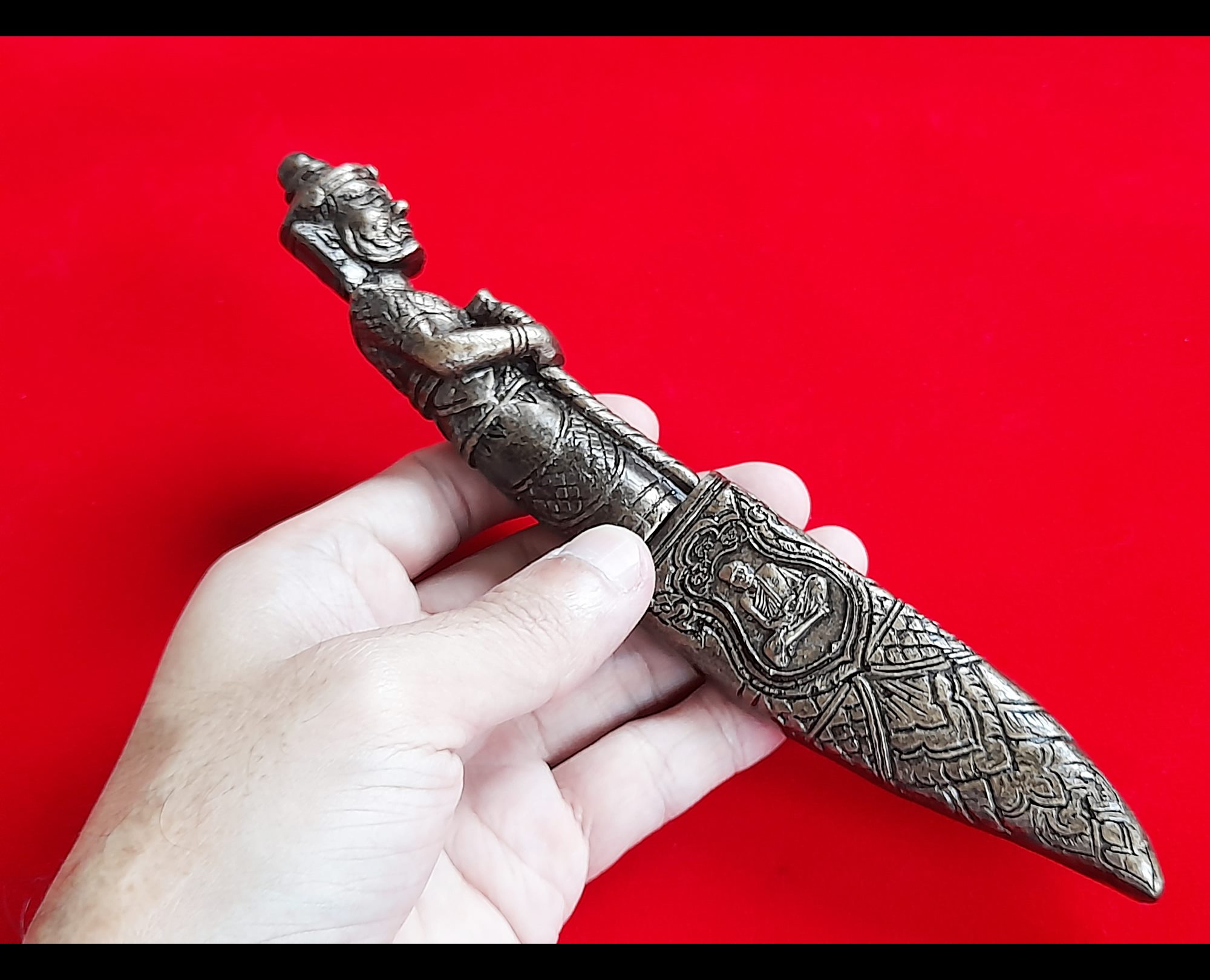 มีดหมอ เหล็กน้ำพี้ หัวด้าม-ท้าวเวสสุวรรณ (ปลอกและด้ามทำจากผงเหล็กน้ำพี้ผสมเลซิล) สร้าง999เล่ม ปี2562 #รับประกันแท้ - หลวงปู่หมุน วัดบ้านจาน