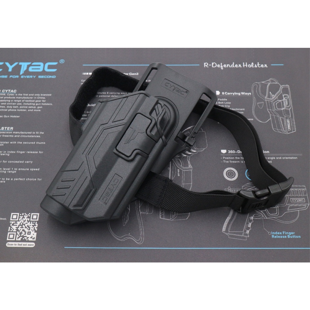 CYTAC thailand ซองพกนอก GLOCK 19 ติดไฟฉาย + เพลทลดต่ำ (ปลดล็อคนิ้วชี้)