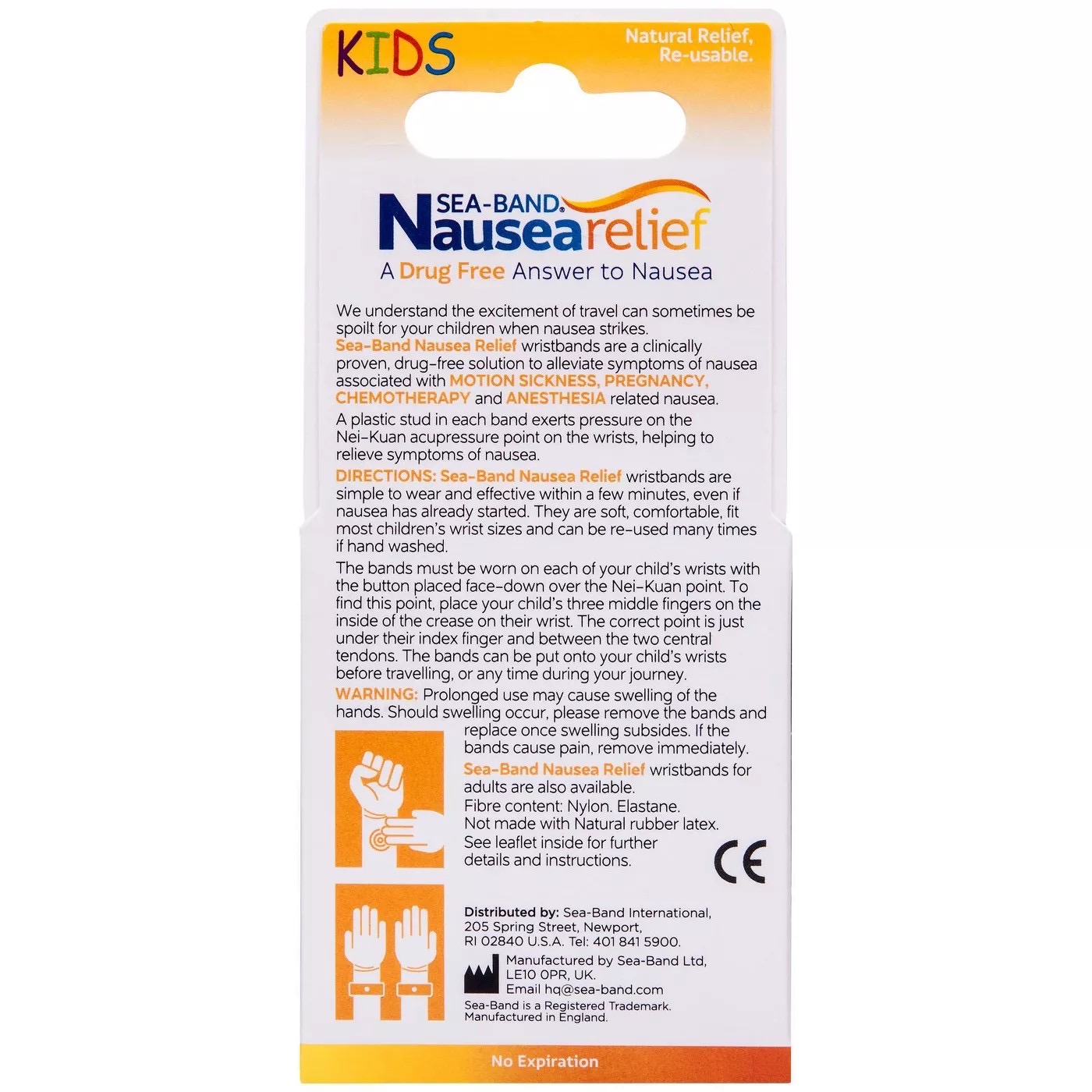 สายรัดข้อมือบรรเทาอาการคลื่นไส้อาเจียนสำหรับเด็ก SEA-BAND KIDS Nausea Relief Comforting Acupressure Bands
