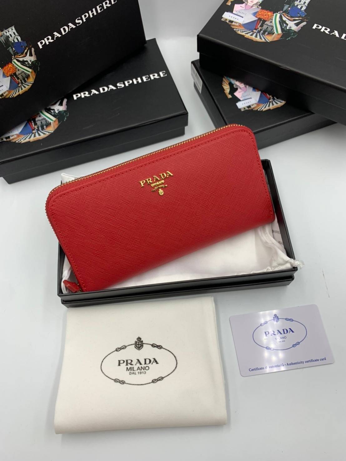 กระเป๋าสตางค์ pd saffiano wallet zip around ซิปรอบ