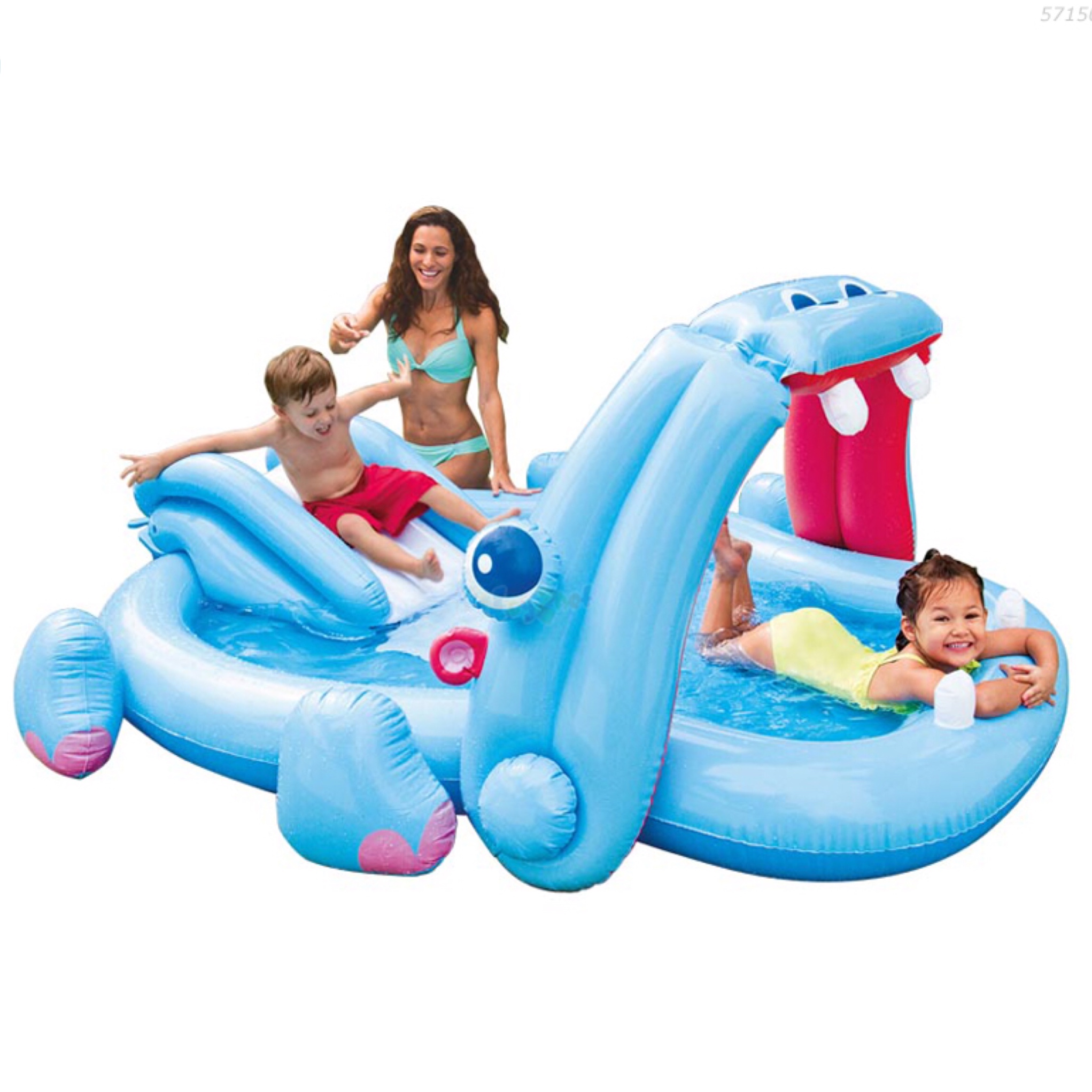 สระน้ำเป่าลมพร้อมสไลเดอร์และน้ำพุ Intex Hippo Play Center