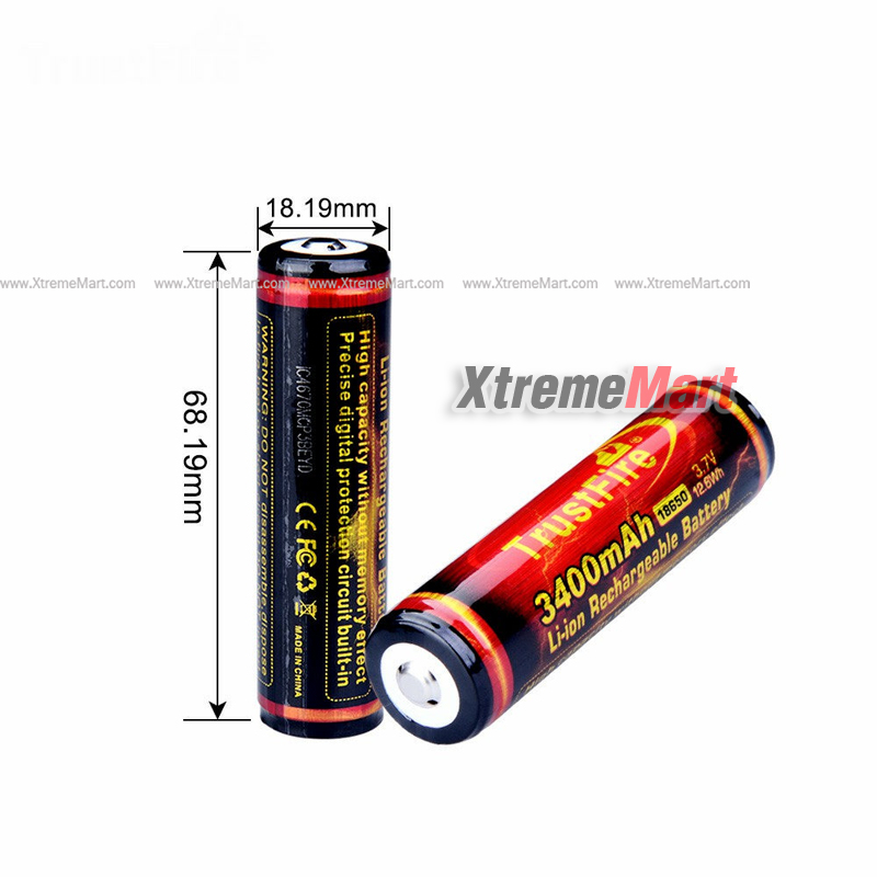 แบตเตอรี่ TrustFire (แท้) 3.7V 3400mAh 18650 Protected Rechargeable Li-ion Battery (ราคาต่อก้อน)
