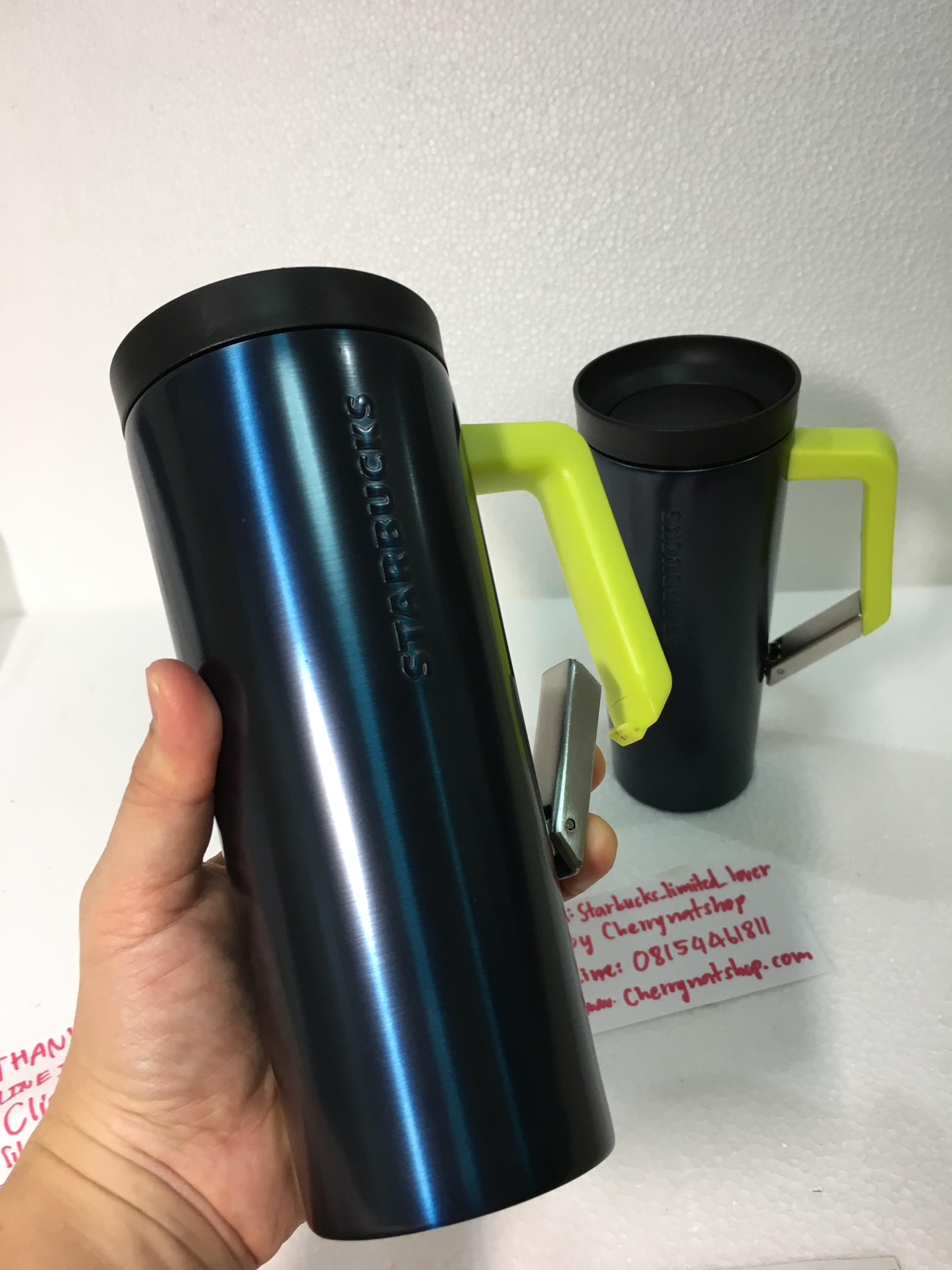 Starbucks Stainless Steel Navy Blue Tumbler With Clip Handle, 16 Fl Oz สีน้ำเงินเข้มสะดุดตา หูจับสามารถห้อยกระเป๋าเป๋ได้ จับสัมผัสไม่ลื่นมือ สีนี้หายากมาก ที่อเมริกาสีนี้เป็นที่นิยมมากๆ