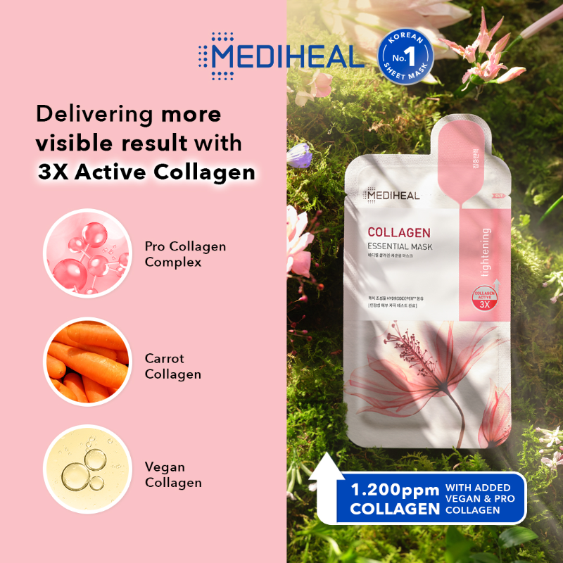(1 แผ่น) Mediheal Collagen Essential Mask 24mL เมดิฮีลแผ่นมาส์ก สูตรอ่อนโยน อุดมไปด้วยคอลลาเจนแอคทีฟ 3 ชนิด เพื่อช่วยยกระชับผิว ลดเลือนริ้วรอย จากเมดิฮีล ช่วยลดเลือนริ้วรอย กระชับผิว พร้อมคงความชุ่มชื้นให้ผิวดูอิ่มฟู