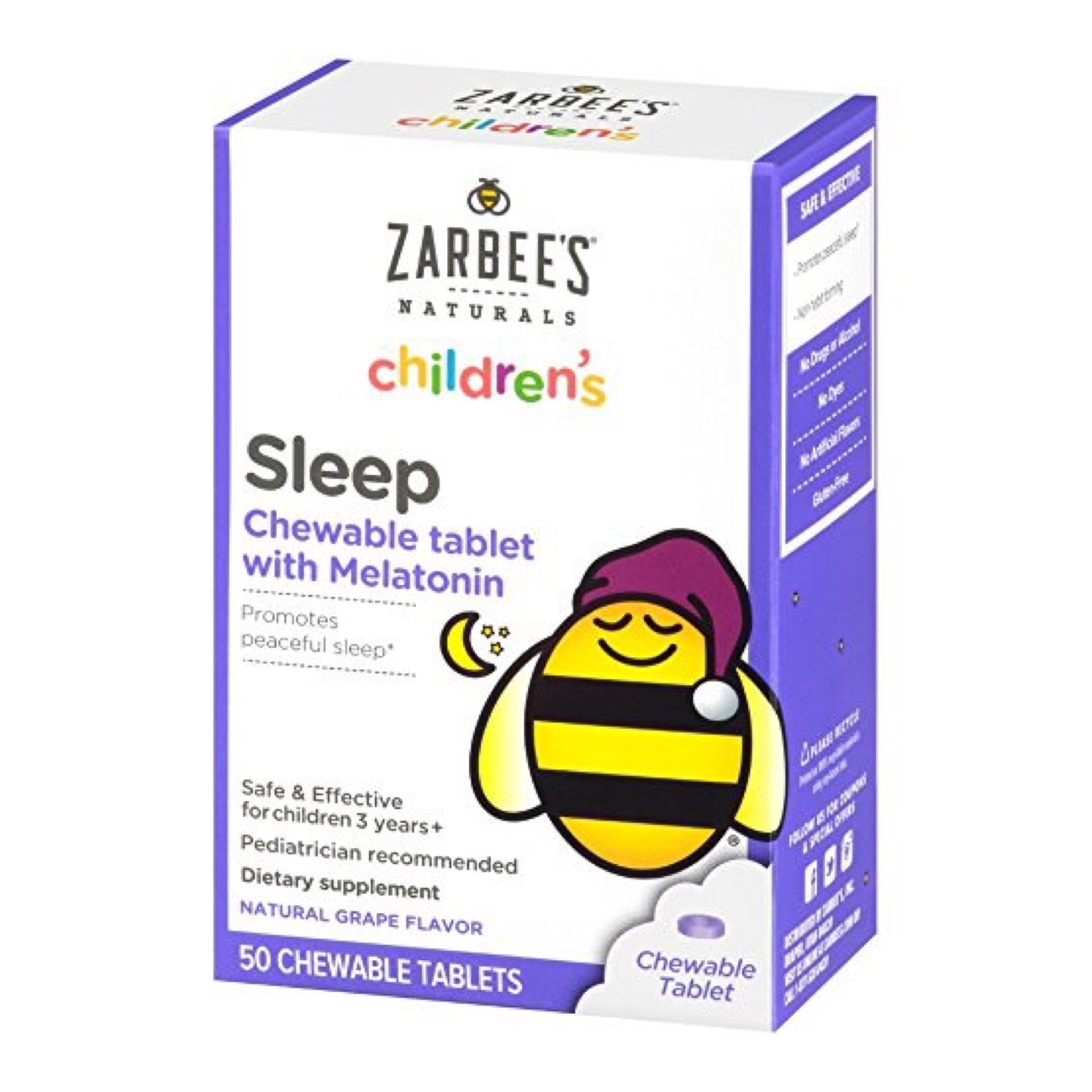 วิตามินช่วยเสริมการนอนหลับสำหรับเด็ก Zarbee's Naturals Children's Sleep Chewable Tablet with Melatonin (50 Tablets)